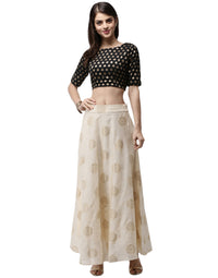 De Moza Women's Skirt Woven Bottom All Over Print Polyester Light Gold - De Moza (4462929477695)