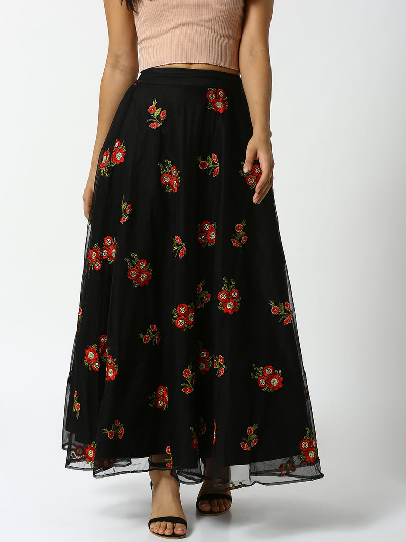 De Moza Ladies Black Embroidered Skirt - De Moza (1858508193855)
