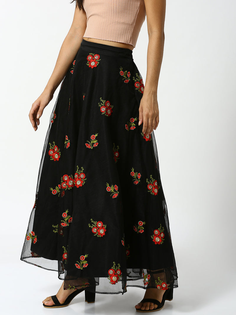 De Moza Ladies Black Embroidered Skirt - De Moza (1858508193855)