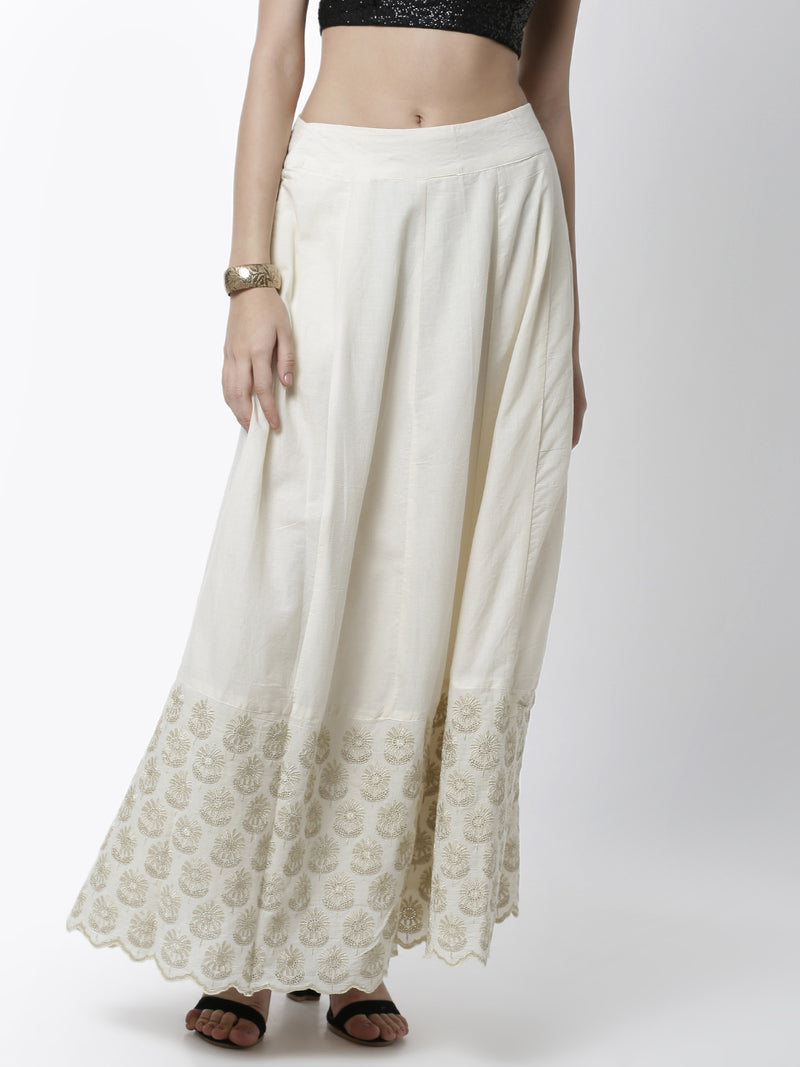 De Moza Women's Skirt Woven Bottom Embrodry Cotton Offwhite - De Moza (4461737869375)