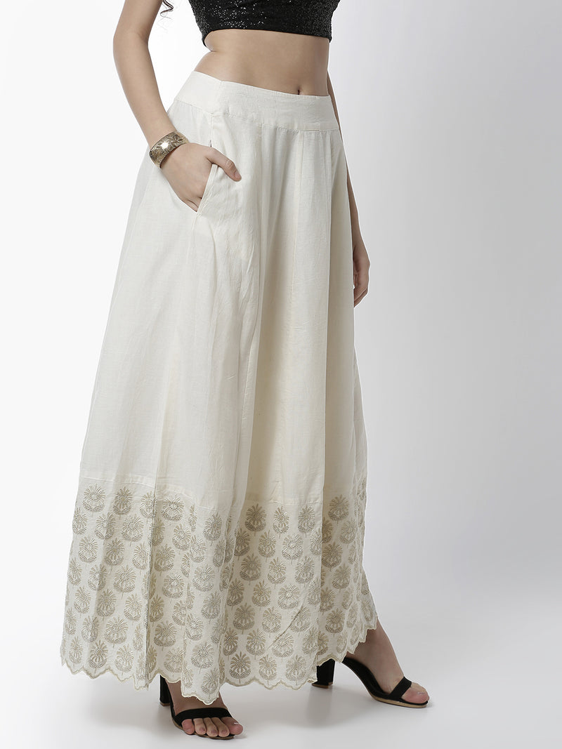 De Moza Women's Skirt Woven Bottom Embrodry Cotton Offwhite - De Moza (4461737869375)