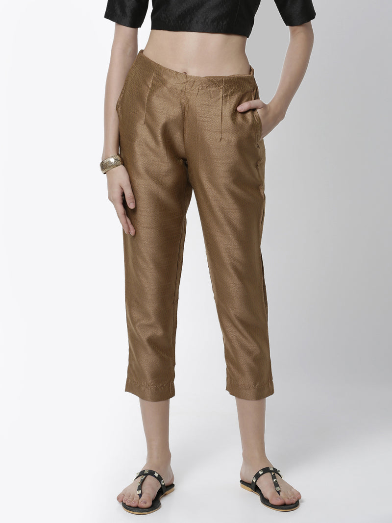De Moza Women's Cigarette Pant Woven Bottom Jaquard Polyester Gold - De Moza (4461737902143)