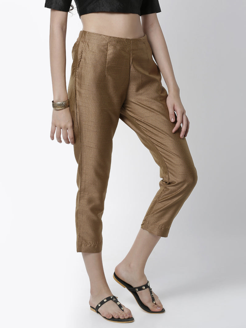De Moza Women's Cigarette Pant Woven Bottom Jaquard Polyester Gold - De Moza (4461737902143)