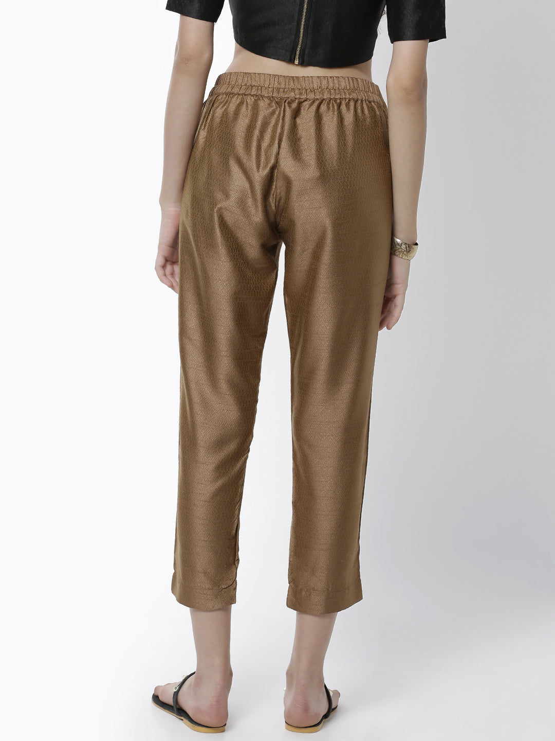 De Moza Women's Cigarette Pant Woven Bottom Jaquard Polyester Gold - De Moza (4461737902143)