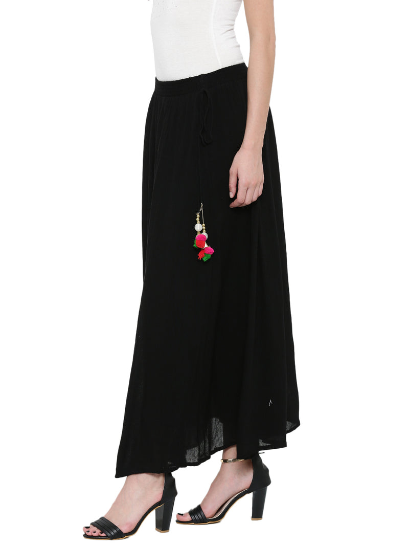 De Moza Black Solid Flared Skirt - De Moza (11505798158)
