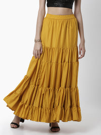 De Moza Women's Skirt Woven Bottom Solid Cotton  Mustard - De Moza (4464288825407)