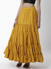 De Moza Women's Skirt Woven Bottom Solid Cotton  Mustard - De Moza (4464288825407)