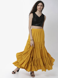 De Moza Women's Skirt Woven Bottom Solid Cotton  Mustard - De Moza (4464288825407)