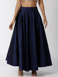 De Moza Ladies Skirt Woven Bottom Solid Polyester Mid Night Blue - De Moza (4465905401919)