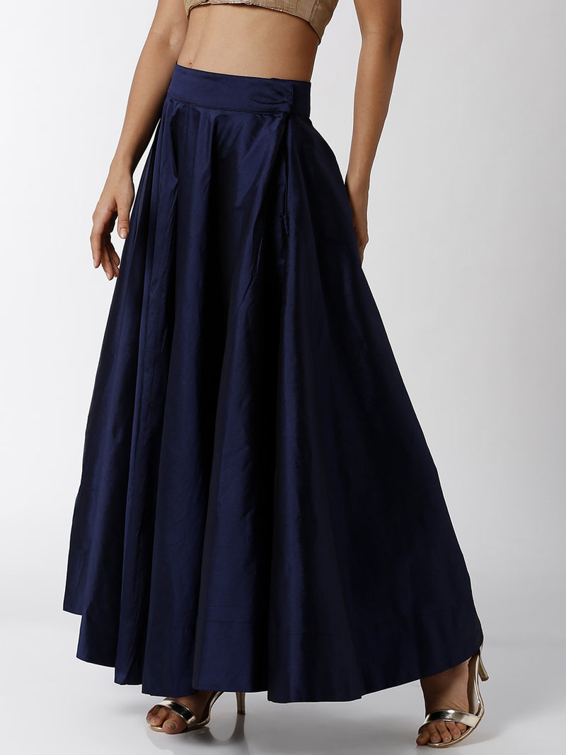 De Moza Ladies Skirt Woven Bottom Solid Polyester Mid Night Blue - De Moza (4465905401919)