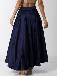 De Moza Ladies Skirt Woven Bottom Solid Polyester Mid Night Blue - De Moza (4465905401919)