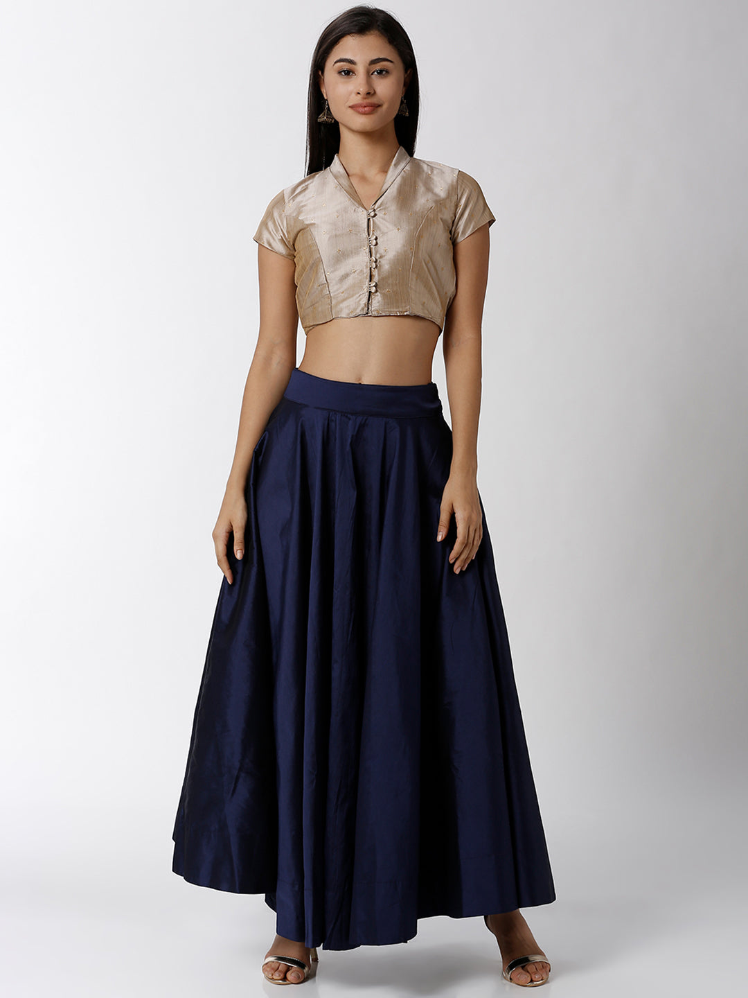 De Moza Ladies Skirt Woven Bottom Solid Polyester Mid Night Blue - De Moza (4465905401919)