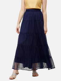 De Moza Women's Skirt Woven Bottom Solid Polyester Navy Blue - De Moza (4885588312127)