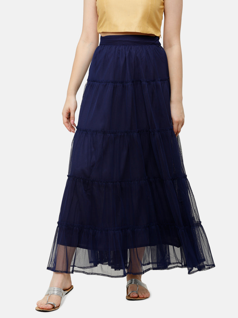 De Moza Women's Skirt Woven Bottom Solid Polyester Navy Blue - De Moza (4885588312127)