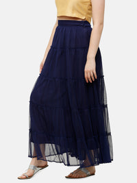De Moza Women's Skirt Woven Bottom Solid Polyester Navy Blue - De Moza (4885588312127)