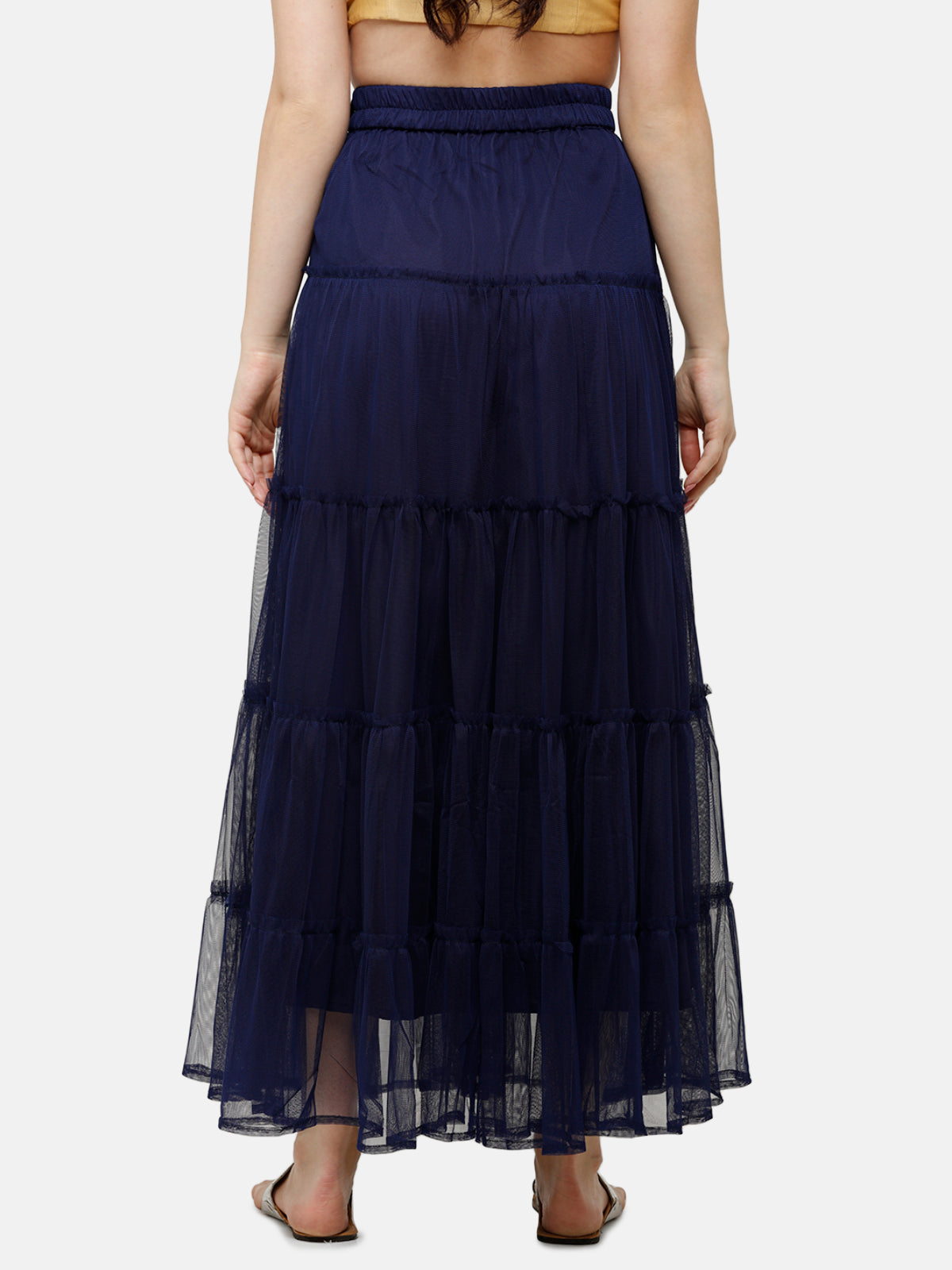 De Moza Women's Skirt Woven Bottom Solid Polyester Navy Blue - De Moza (4885588312127)