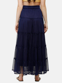 De Moza Women's Skirt Woven Bottom Solid Polyester Navy Blue - De Moza (4885588312127)