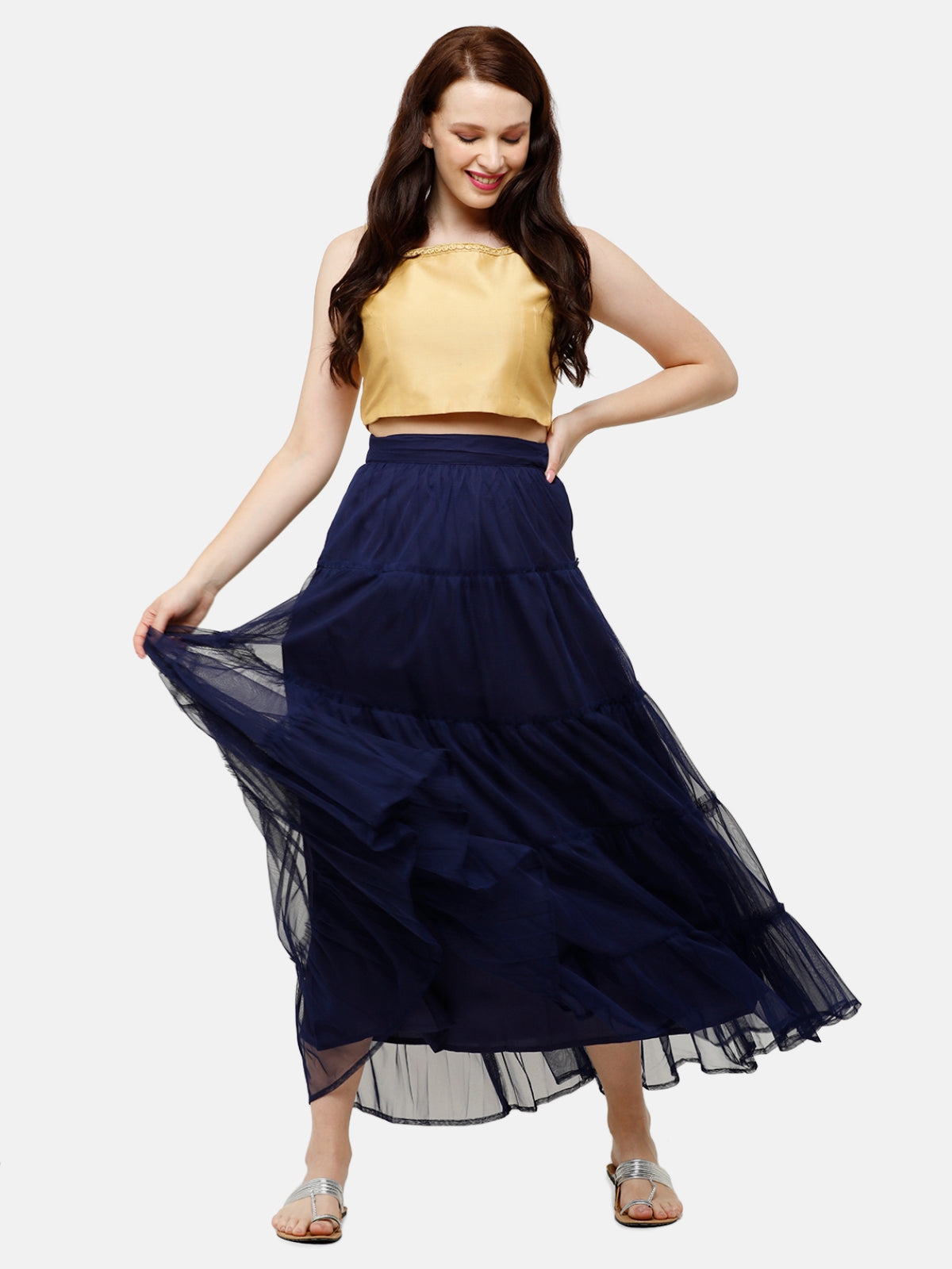 De Moza Women's Skirt Woven Bottom Solid Polyester Navy Blue - De Moza (4885588312127)