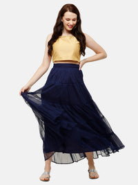 De Moza Women's Skirt Woven Bottom Solid Polyester Navy Blue - De Moza (4885588312127)