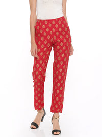 De Moza Women's Printed Straight Pant Polyester Red - De Moza (4465228578879)