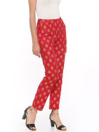 De Moza Women's Printed Straight Pant Polyester Red - De Moza (4465228578879)