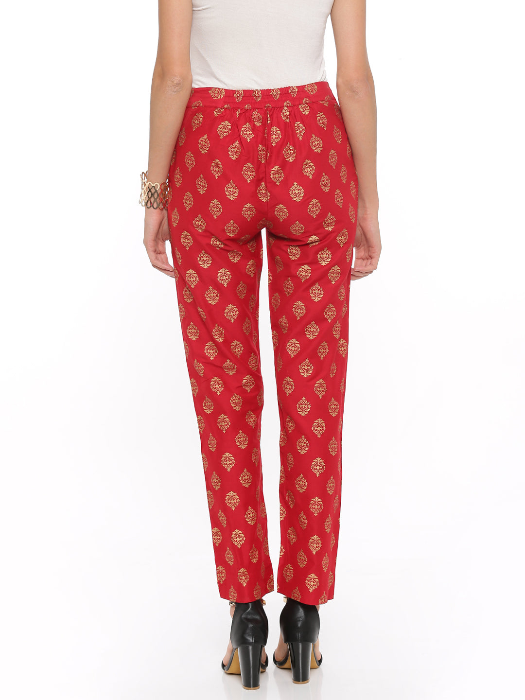 De Moza Women's Printed Straight Pant Polyester Red - De Moza (4465228578879)