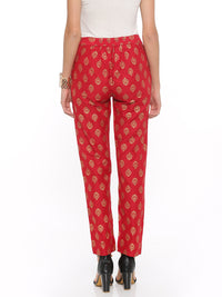 De Moza Women's Printed Straight Pant Polyester Red - De Moza (4465228578879)