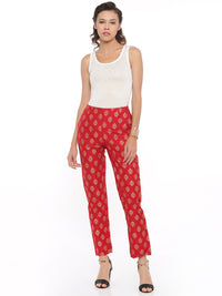 De Moza Women's Printed Straight Pant Polyester Red - De Moza (4465228578879)