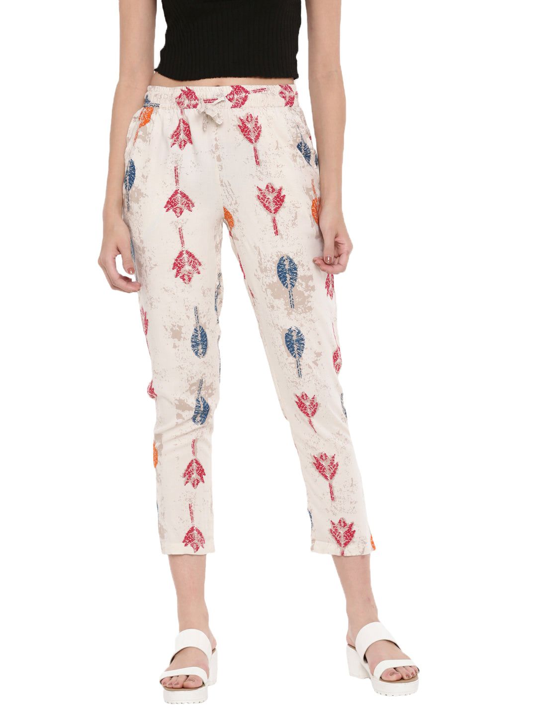 De Moza Ladies Printed Straight Pant Beige - De Moza (1606624444479)