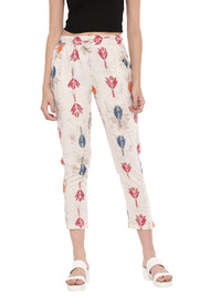 De Moza Ladies Printed Straight Pant Beige - De Moza (1606624444479)