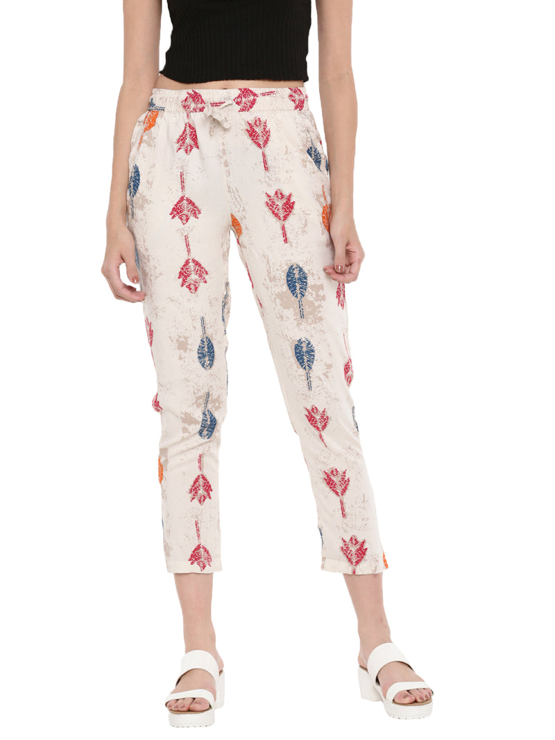 De Moza Ladies Printed Straight Pant Beige - De Moza (1606624444479)
