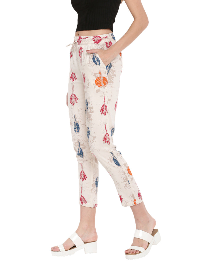 De Moza Ladies Printed Straight Pant Beige - De Moza (1606624444479)