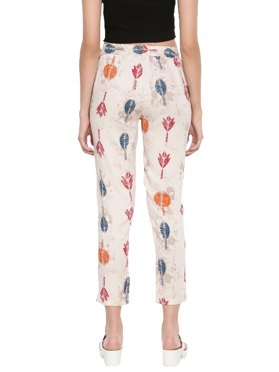 De Moza Ladies Printed Straight Pant Beige - De Moza (1606624444479)