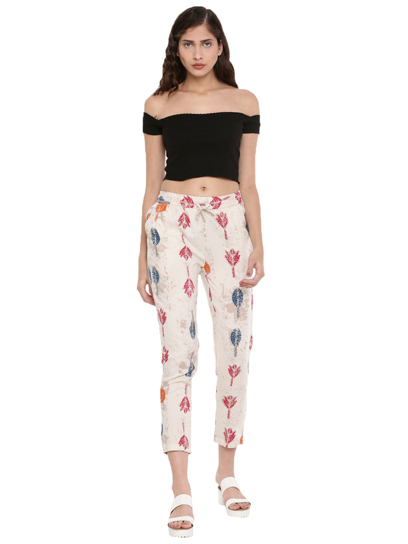 De Moza Ladies Printed Straight Pant Beige - De Moza (1606624444479)