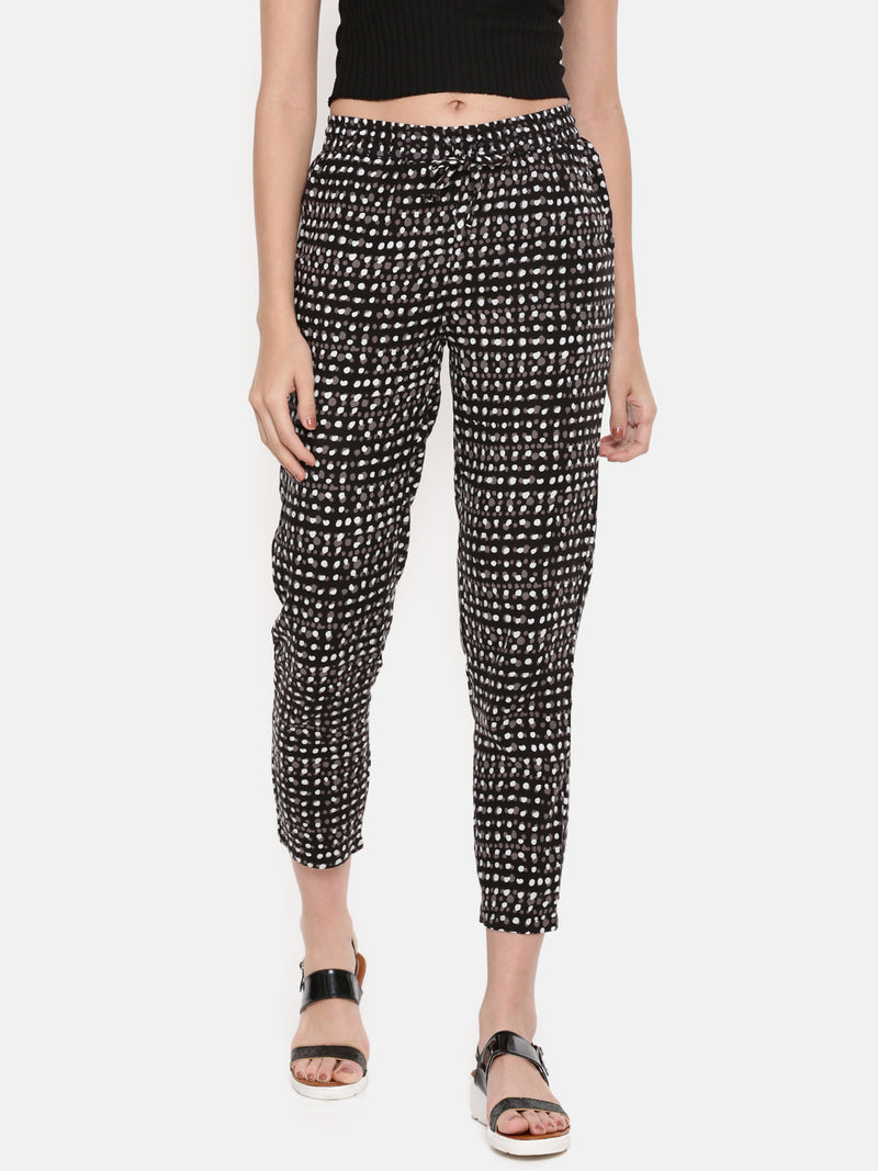 De Moza Women's Printed Straight Pant  Rayon Black - De Moza (4465231298623)
