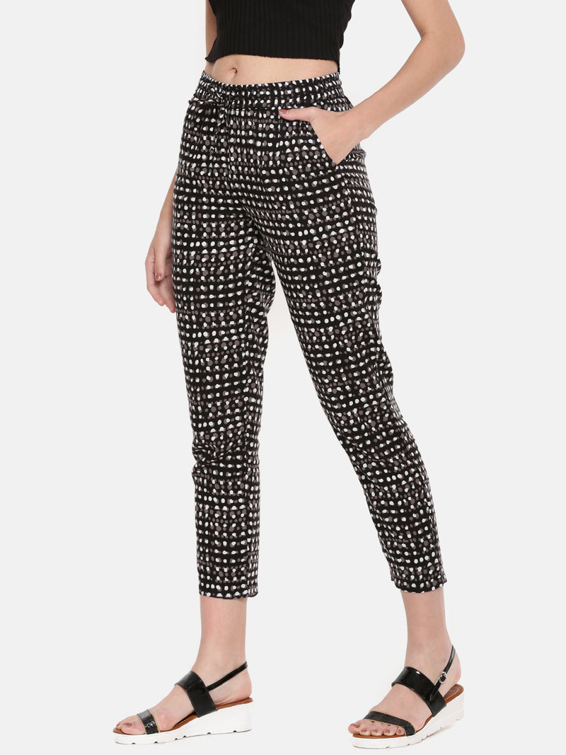 De Moza Women's Printed Straight Pant  Rayon Black - De Moza (4465231298623)
