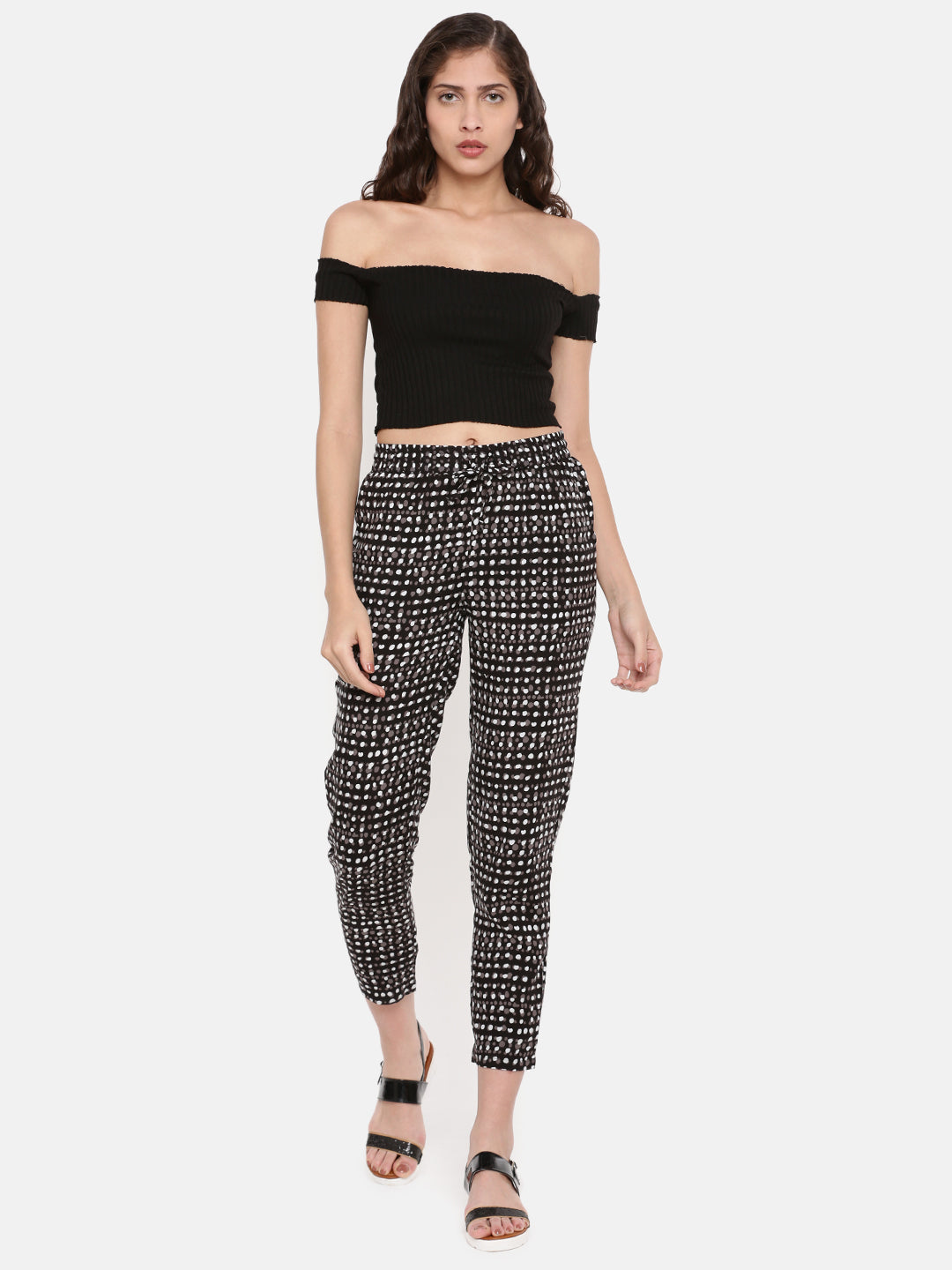 De Moza Women's Printed Straight Pant  Rayon Black - De Moza (4465231298623)