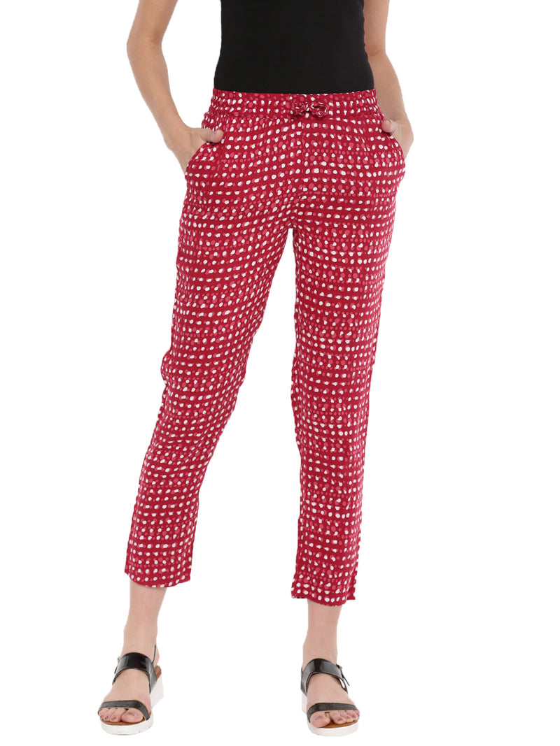 De Moza Ladies Straight Pant Printed Red - De Moza (1606630473791)