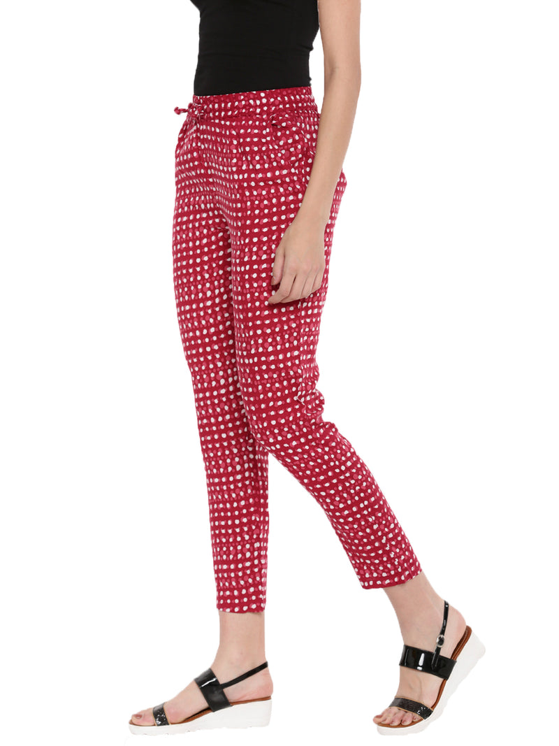 De Moza Ladies Straight Pant Printed Red - De Moza (1606630473791)
