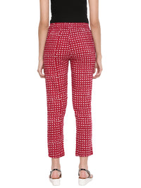 De Moza Ladies Straight Pant Printed Red - De Moza (1606630473791)