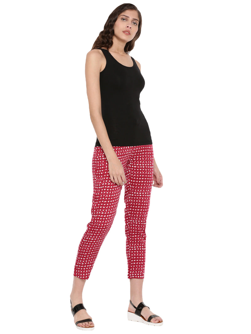 De Moza Ladies Straight Pant Printed Red - De Moza (1606630473791)