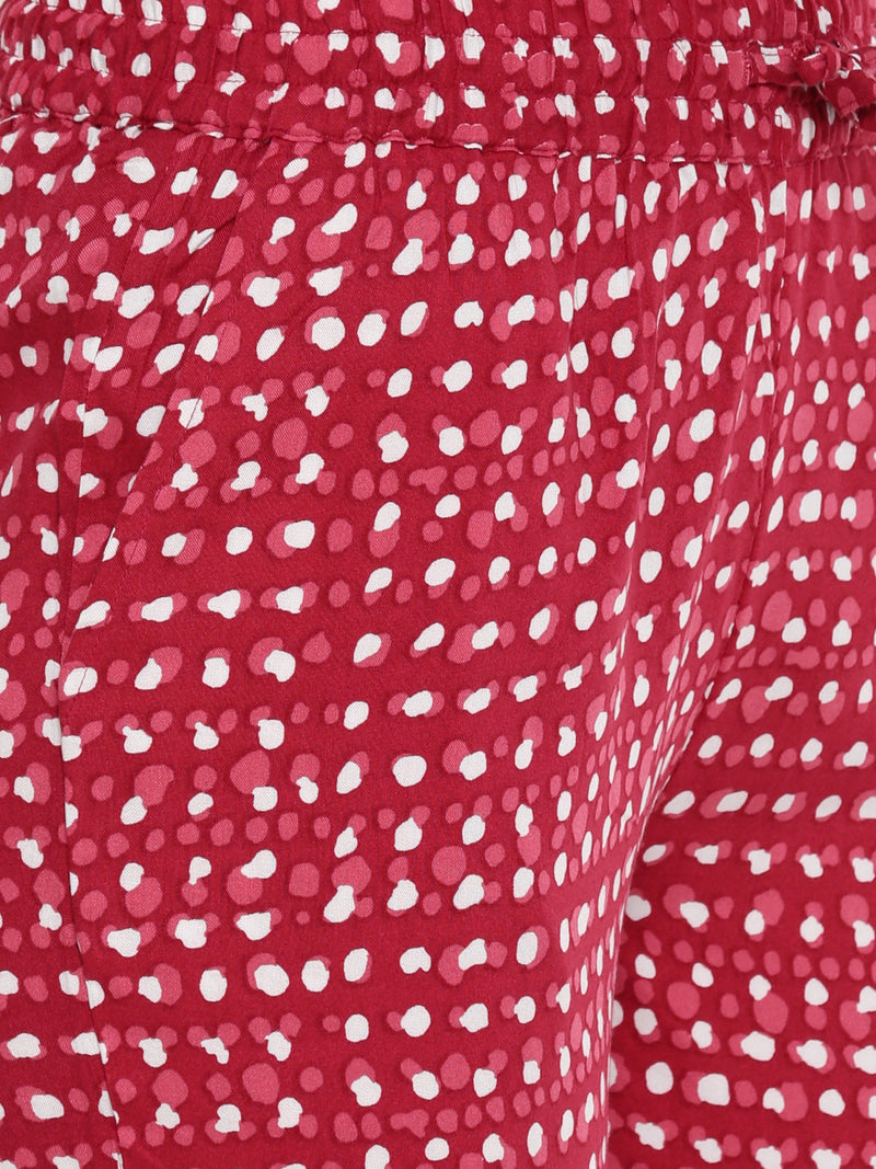De Moza Ladies Straight Pant Printed Red - De Moza (1606630473791)
