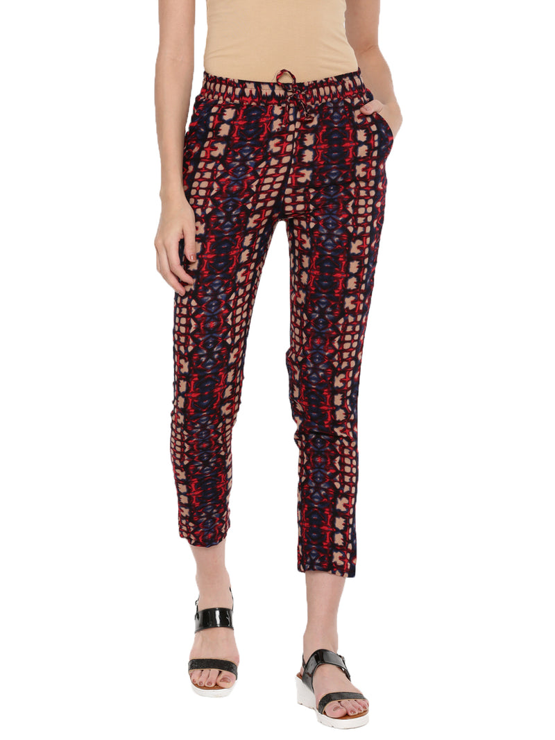 De Moza- Ladies Printed Straight Pant Indigo Blue - De Moza (1597289660479)
