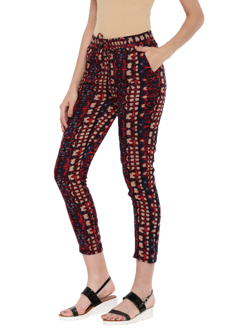 De Moza- Ladies Printed Straight Pant Indigo Blue - De Moza (1597289660479)