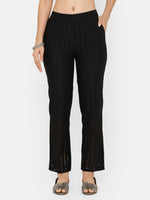 De Moza Women's Straight Pant Woven Bottom Solid Cotton Black - De Moza (4704708493375)