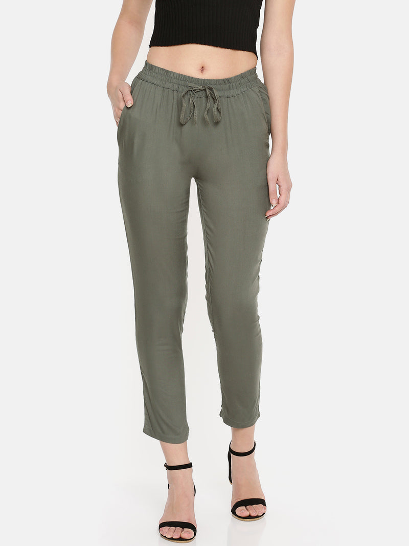 De Moza Ladies Straight Pant Solid Rayon Dark Grey - De Moza