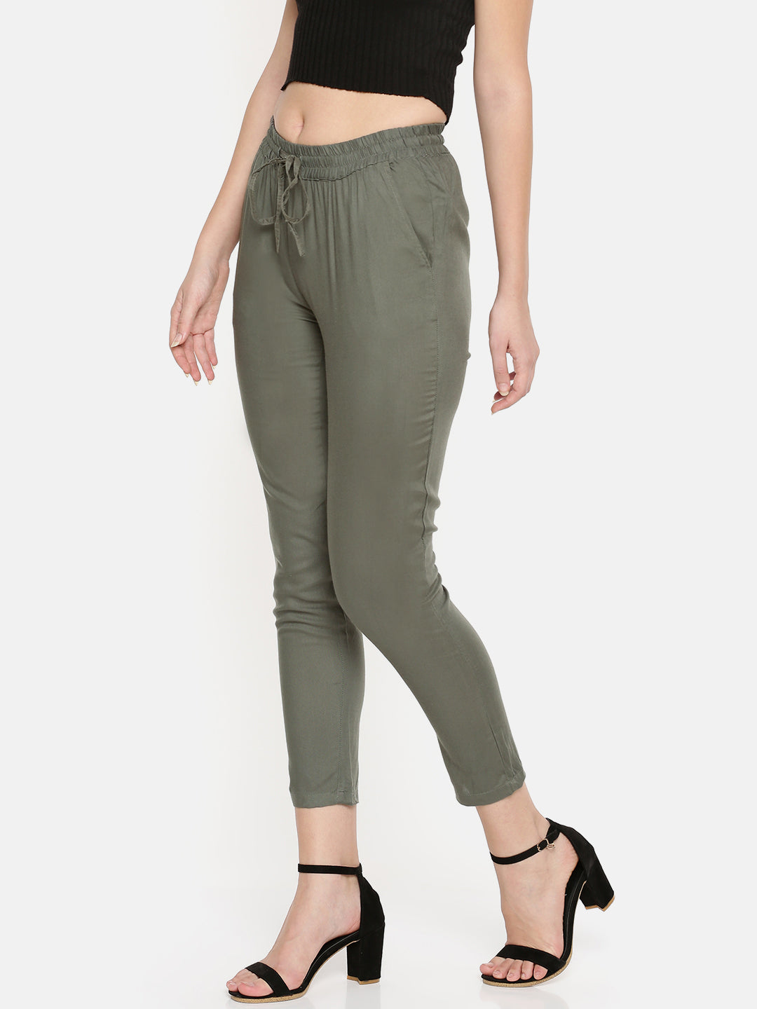 De Moza Ladies Straight Pant Solid Rayon Dark Grey - De Moza