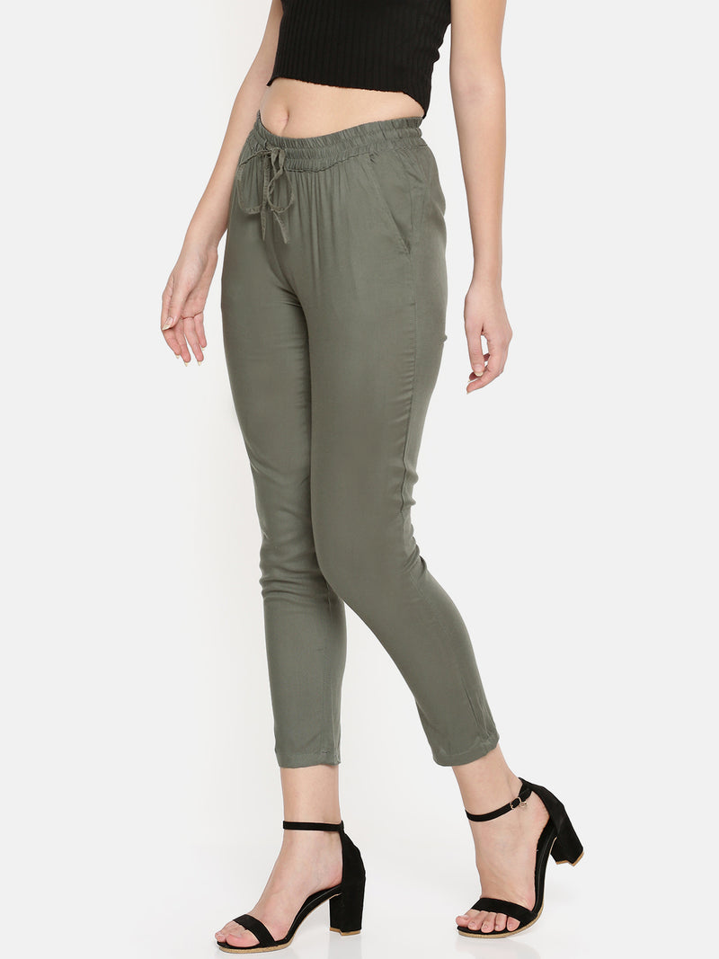 De Moza Ladies Straight Pant Solid Rayon Dark Grey - De Moza
