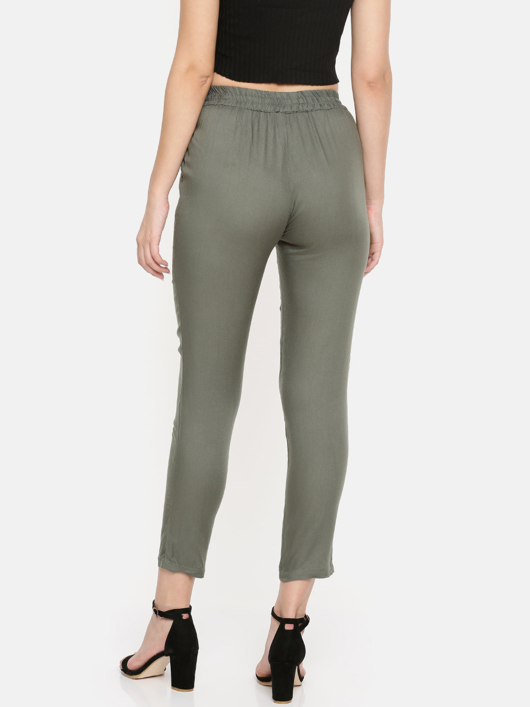 De Moza Ladies Straight Pant Solid Rayon Dark Grey - De Moza