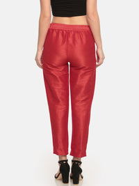 De Moza- Women Red Straight Fit Solid Trouser - De Moza (572015870015)